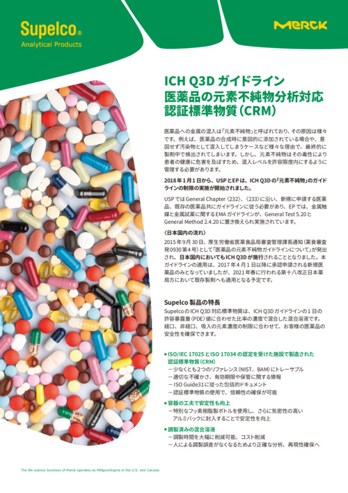 ICH Q3D ガイドライン 医薬品の元素不純物分析対応 認証標準物質(CRM) 表紙