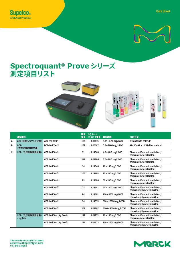 Spectroquant® Prove シリーズ　 測定項目リスト 表紙