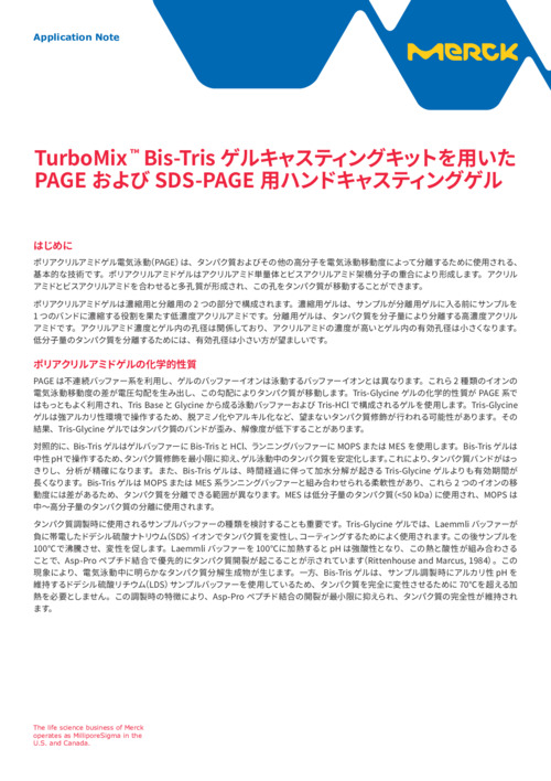 TurboMix™ Bis-Tris ゲルキャスティングキットを用いたPAGE およびSDS-PAGE 用ハンドキャスティングゲル 表紙