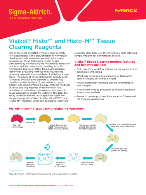 Visikol® Histo™ and Histo-M™ Tissue Clearing Reagents 表紙