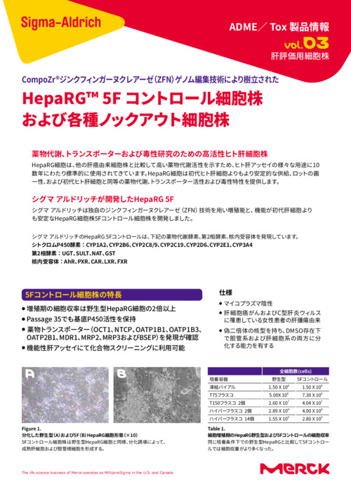 HepaRG™ 5F コントロール細胞株および各種ノックアウト細胞株 表紙