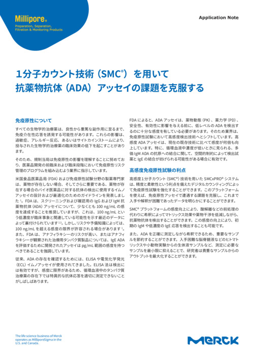 1分子カウント技術（SMC®）を用いて抗薬物抗体（ADA）アッセイの課題を克服する 表紙