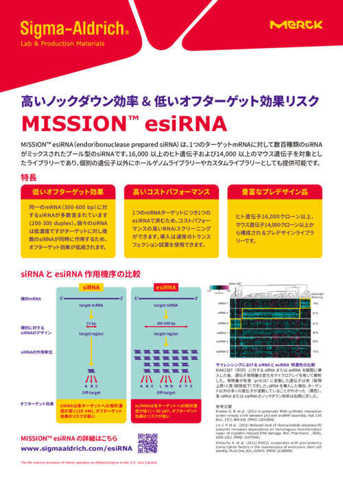 高いノックダウン効率 & 低いオフターゲット効果リスク MISSION™ esiRNA 表紙